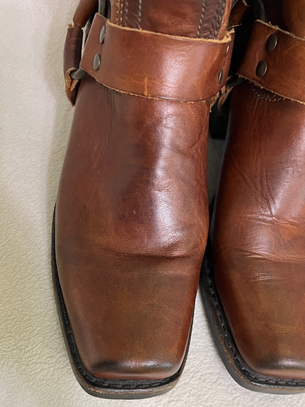 Frye Harness Boots Women’s 8 M Cognac Brown Leather USA Made Motorcycle Cowgirl - Picture 3 of 16